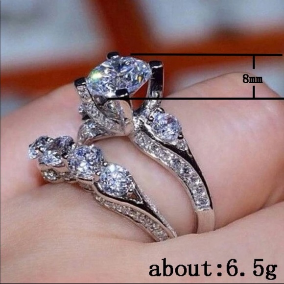 New 2pc 925 Silver Diamond Engagement Ring - Picture 2 of 2